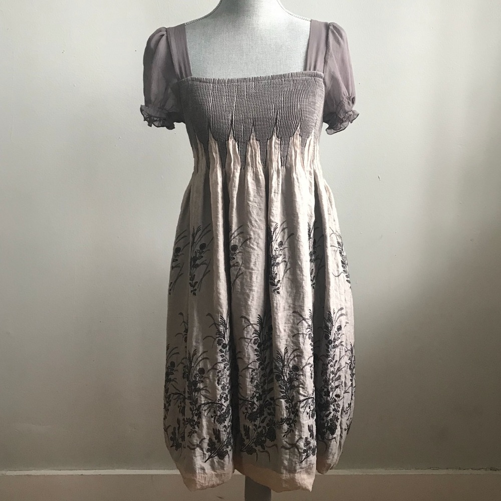 LAPIS Gray Silk Embroidered Dress One Size